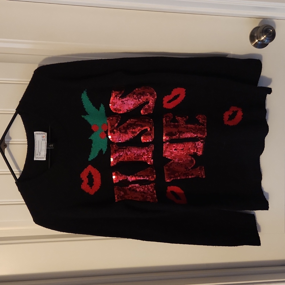 Kiss Me Sequin Mistletoe Christmas Sweater - Picture 3 of 6
